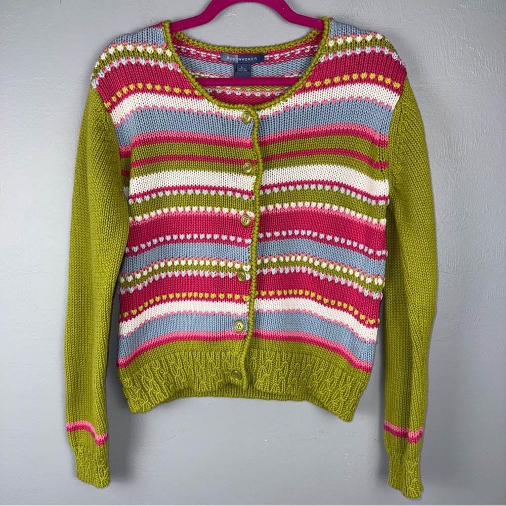 Bushwacker Cardigan Sweater Wonens Large‎ Flower Themed Knit Vintage 1990s